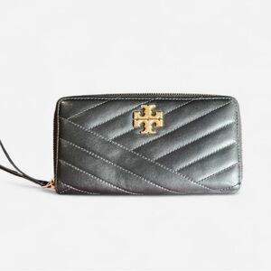 Tory Burch Black Quilted Zip Wristlet with Gold Logo